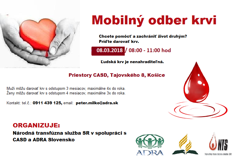 Mobilný odber krvi - marec 2018